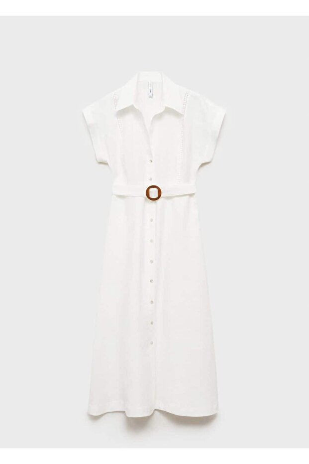 Kemerli keten elbise - 3