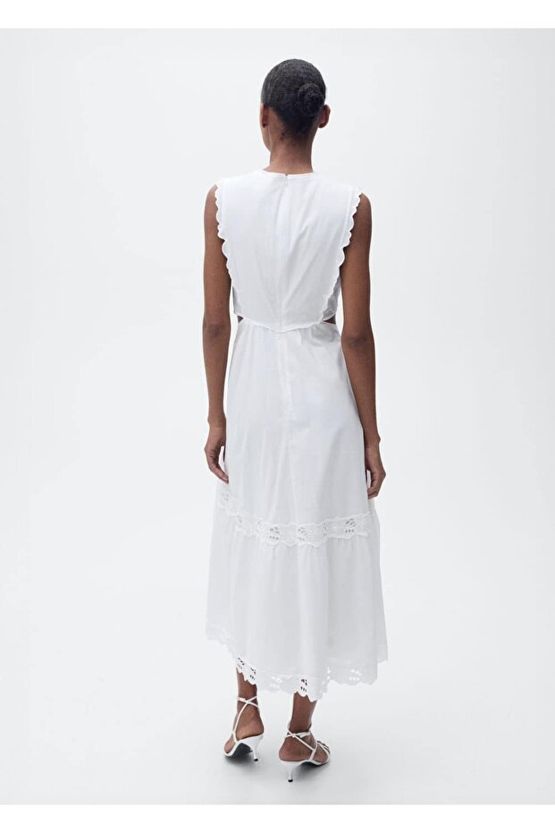 Yanları yırtmaçlı işlemeli elbise - 4