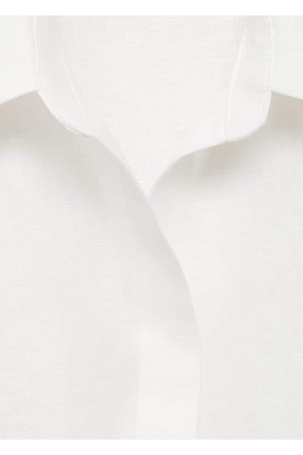 Kemerli keten elbise - 5