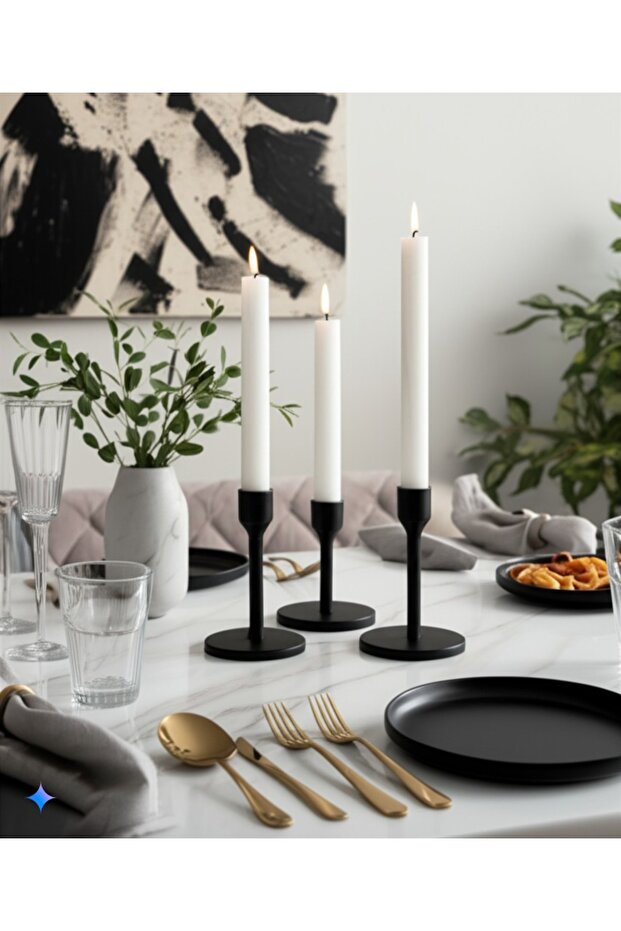 Modern 3'lü Şamdan Mumluk - 1