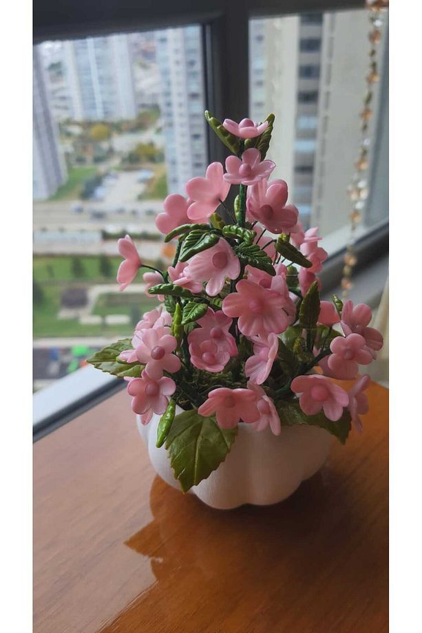 El Yapımı Soğuk Porselen Pembe Mini Çiçekler - 1