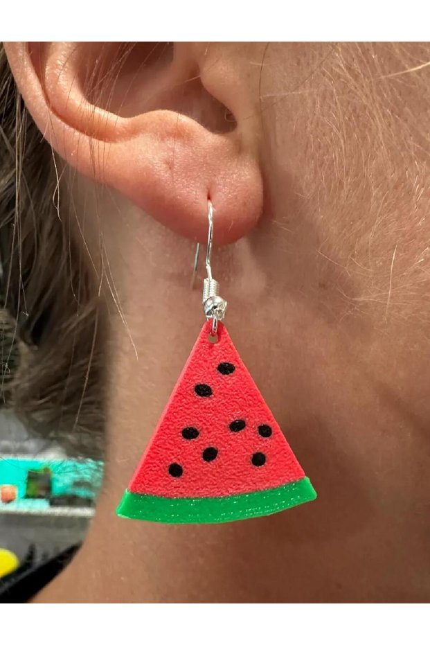 Watermelon Themed Plastic Earrings with Colorful Figures - Lightweight and Fun Design
