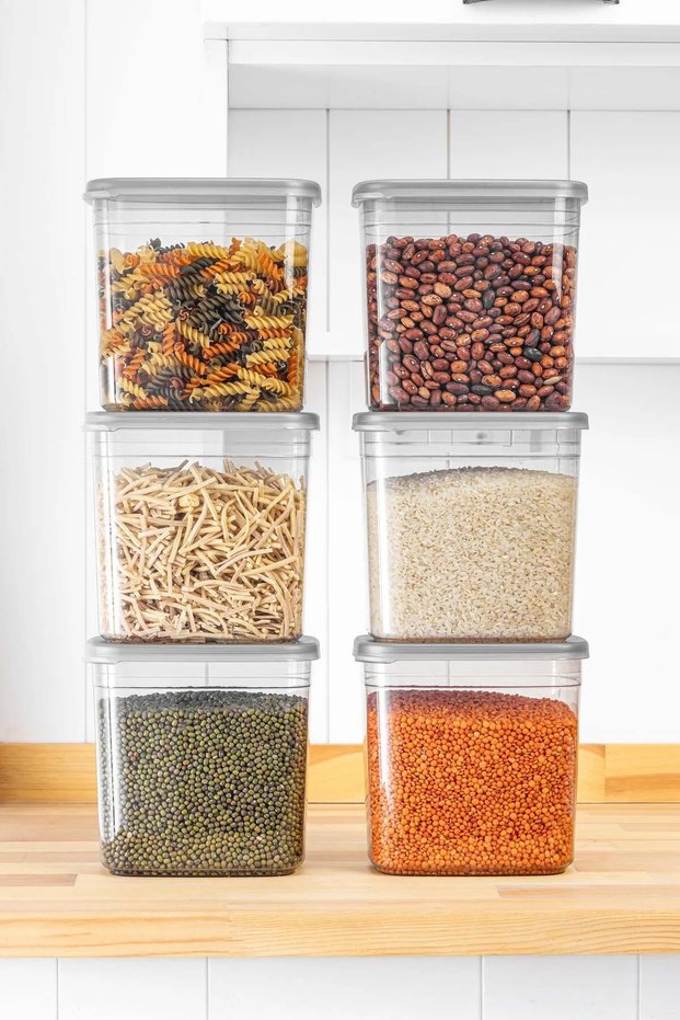 Set of 6 Labeled Rectangular Food Storage Containers 2000 ml - Spice and Legume Jar Set 2 Liters