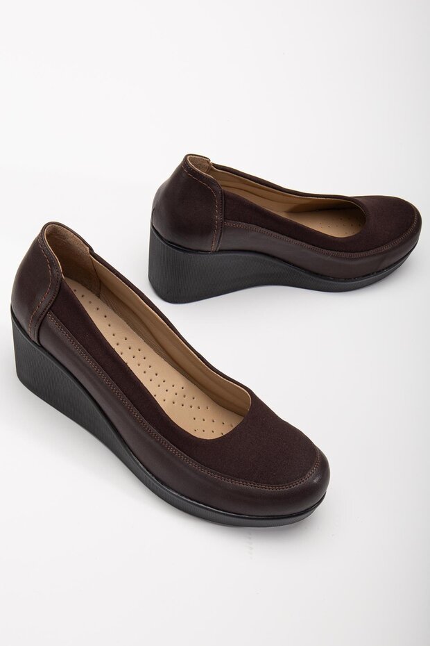 Women's Wedge Heel Shoes Brown Stretch Orthopedic