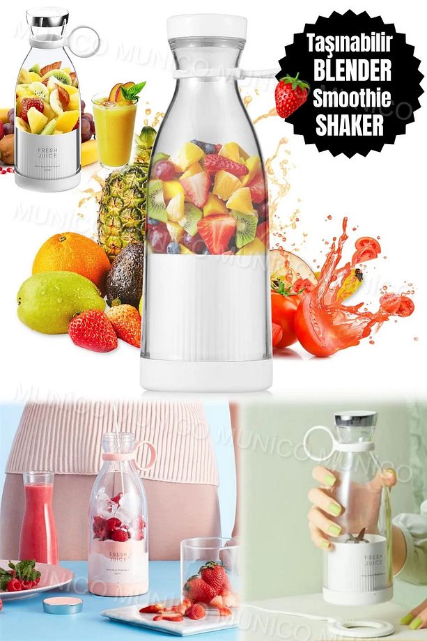 Taşınabilir Mini Şarjlı Blender Kablosuz Şarjlı Mikser Smoothie - Milkshake Shaker 380ml - 6