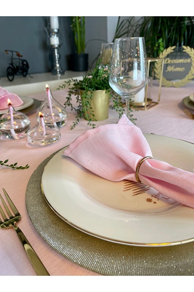 Carefree Glitter Candy Pink Linen Textured Napkin 6 Pieces