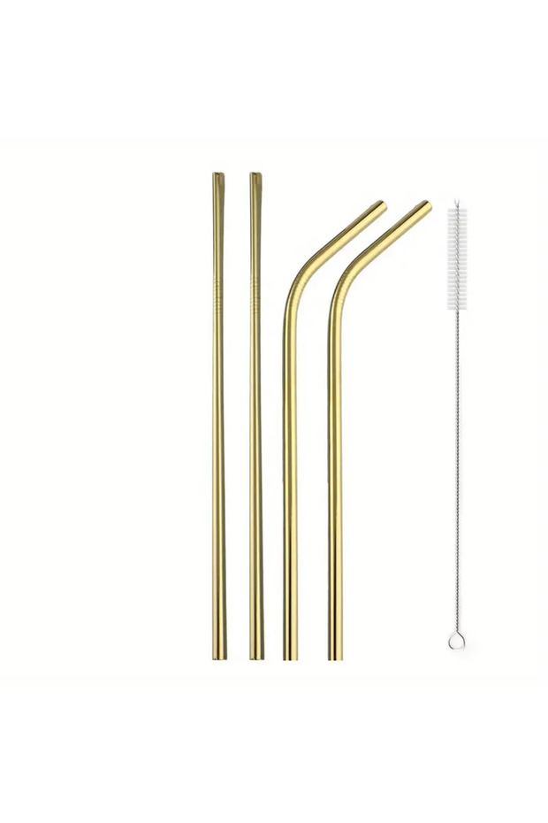 مصاصات من الستانلس ستيل صديقة للبيئة وقابلة لاعادة الاستخدام (4 قطع + فرشاة تنظيف)