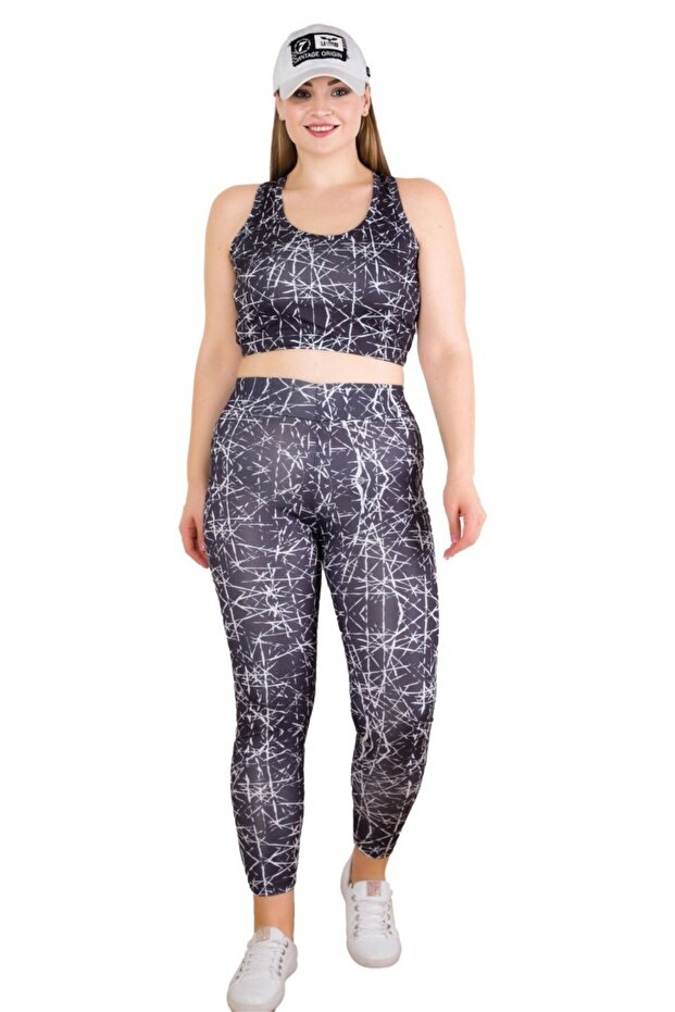 Women's Plus Size High Waist Leggings and Thick Strap Underwire-Free Crop Top Bustier 2-Piece Set
