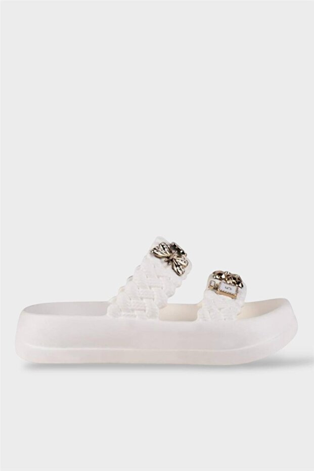 Women's Stoned Stylish Comfortable Daily Slippers White
