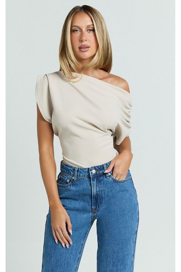 خارج الكتف بلوزة العنق غير المتكافئة - 3