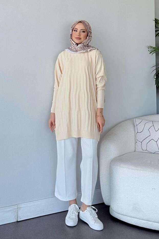 Baklava Desen Tunik Bej - 1