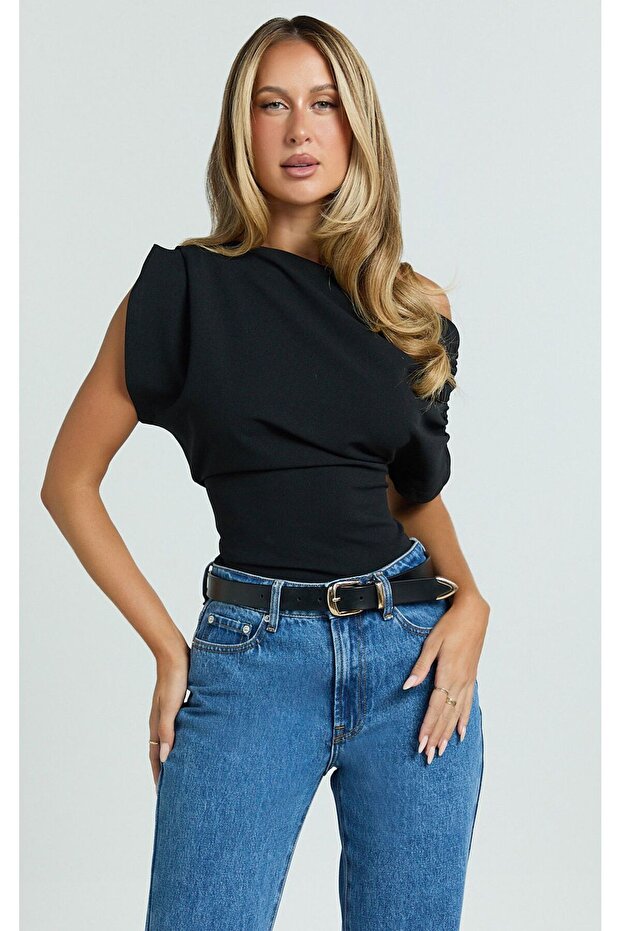 خارج الكتف بلوزة العنق غير المتكافئة - 5