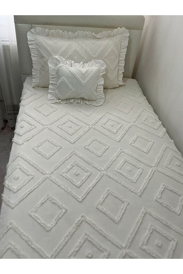 Duru Home Tek Kişilik Geometrik Desenli Fırfırlı Pike Takımı - 6