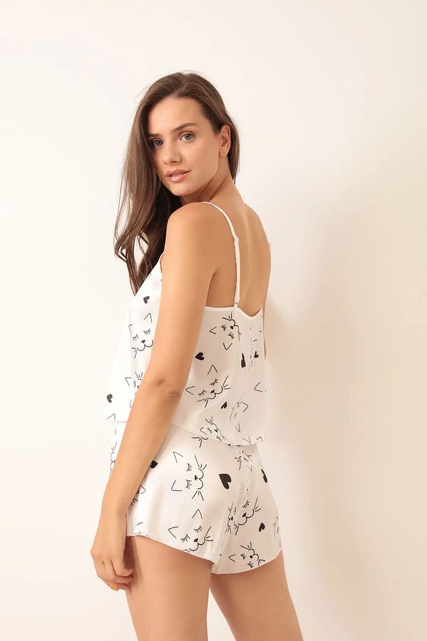 Desenli 2 li Şort Saten Pijama Takımı - 5