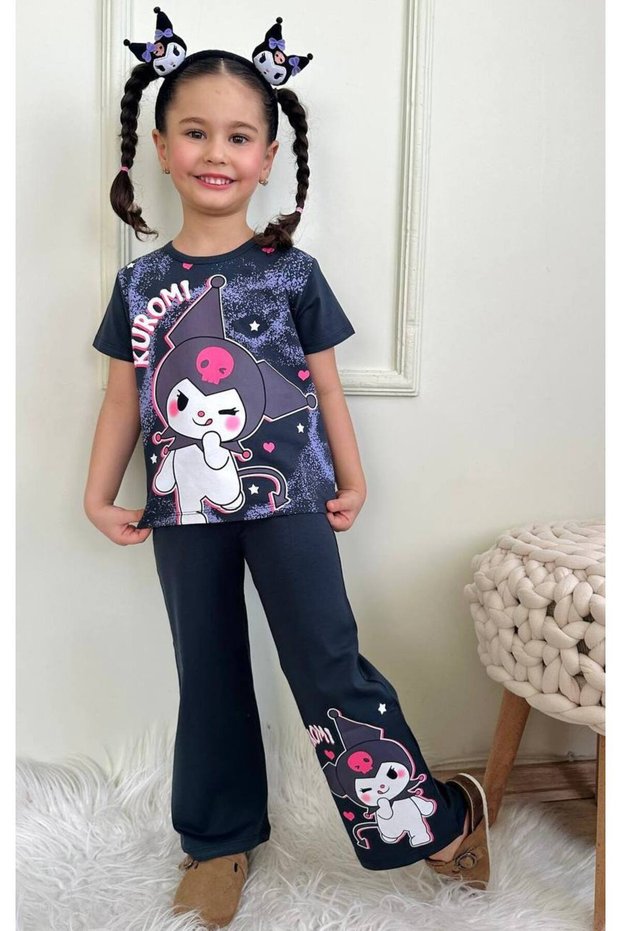 Kuromi Summer Short Sleeve T-Shirt & Pajamas 2 Pieces Girls Set