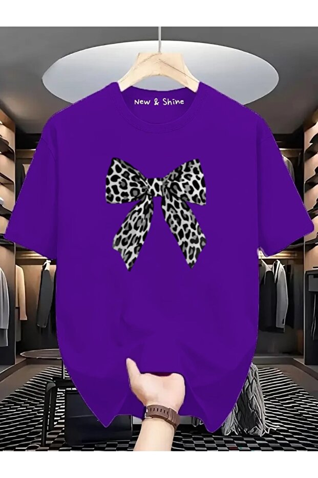 Bow Leopard Printed Oversize T-Shirt