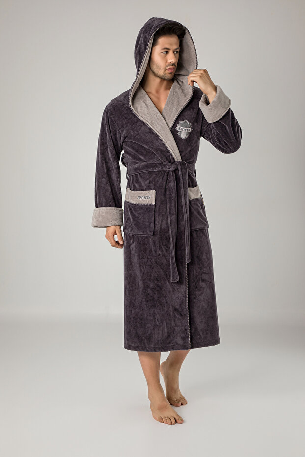 Sports Embroidered Bamboo Cotton Bathrobe with Towel Inside