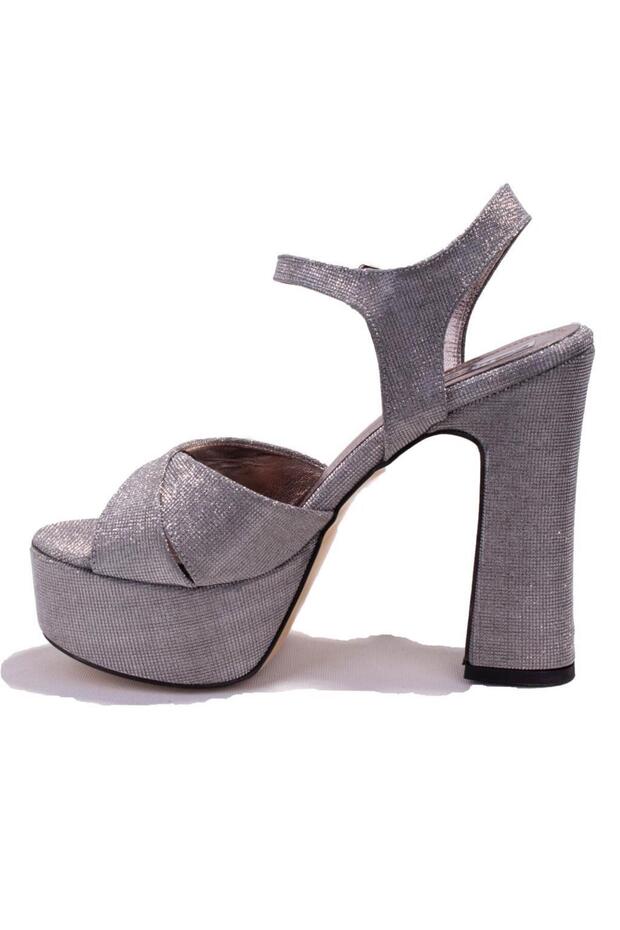 DZA07-337350C Platin Simli Tek Bant Platform Topuklu Kadın Ayakkabı - 3