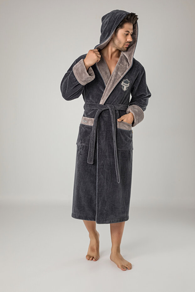 Sports Embroidered Bamboo Cotton Bathrobe with Towel Inside