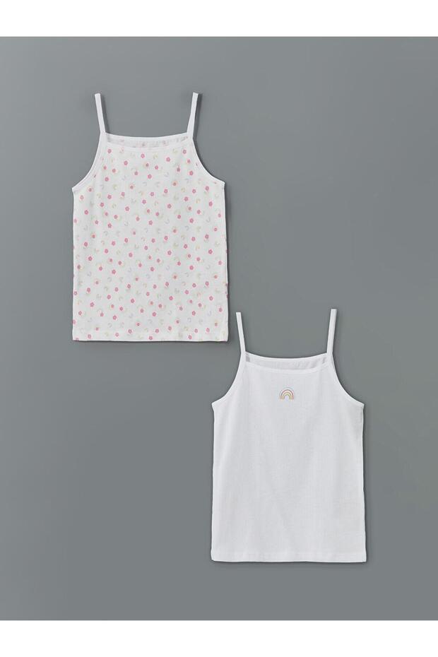 LCW Kids  Kare Yaka Çiçekli Kız Çocuk Atlet 2'li - 1