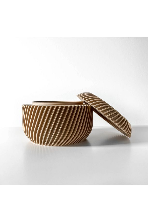 Velora | 14x14x10 cm Spiral Desenli Kapaklı Saklama Kutusu – Modern Storage Container - 1