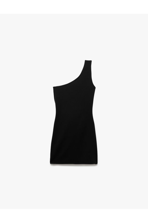 Drape Detaylı Krep Scuba Kumaş Tek Omuz Mini Elbise - 4