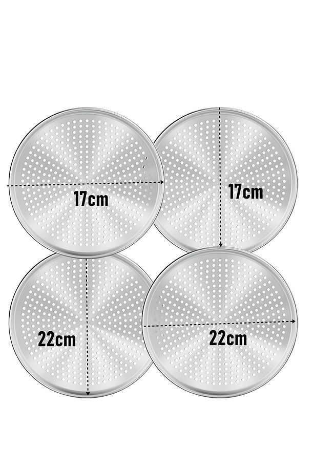 Delikli Pizza Lahmacun Tepsisi Çelik 17 ve 22 CM 4 lü SET 721570 - 2