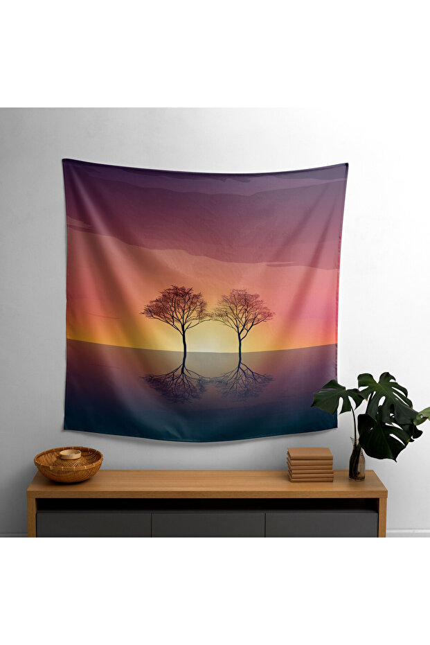 غطاء جداري بتصميم Sunset Silhouette Minimalist - 100% قطن، قماش رانفورس - غرفة النوم، غرفة المعيشة، غرفة الطعام - غرفة الأطفال، غرفة الأطفال الصغار، غرفة الأطفال الرضع، غرفة الأطفال الصغار.