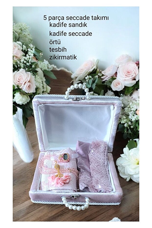 5 Piece Velvet Prayer Rug Set Dowry Bundle Set Bride Groom Set with Storage Box
