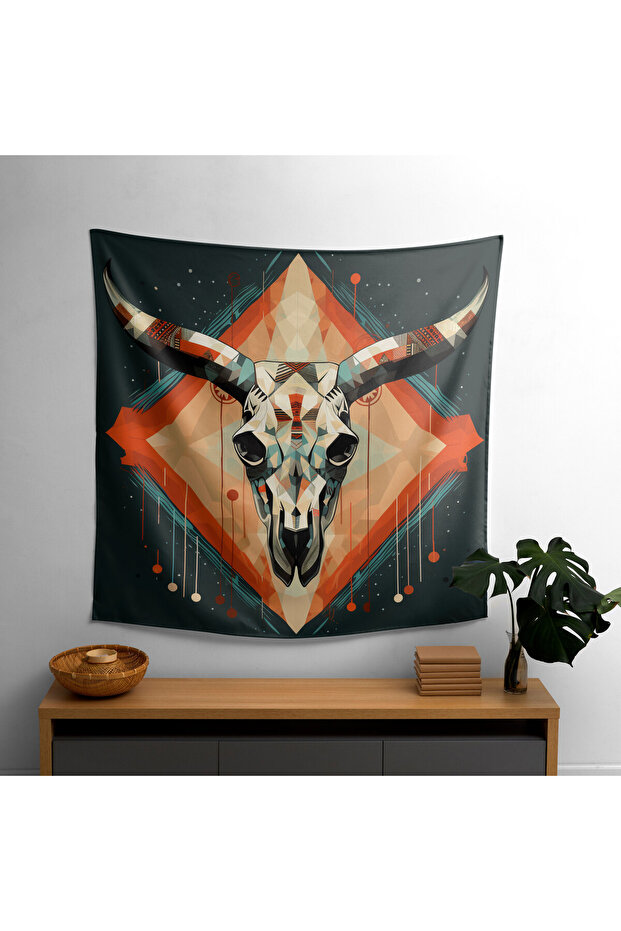 مفرش حائط Sanlı Longhorn - قماش Ranforce النابض بالحياة - غرفة النوم، غرفة المعيشة، المهجع