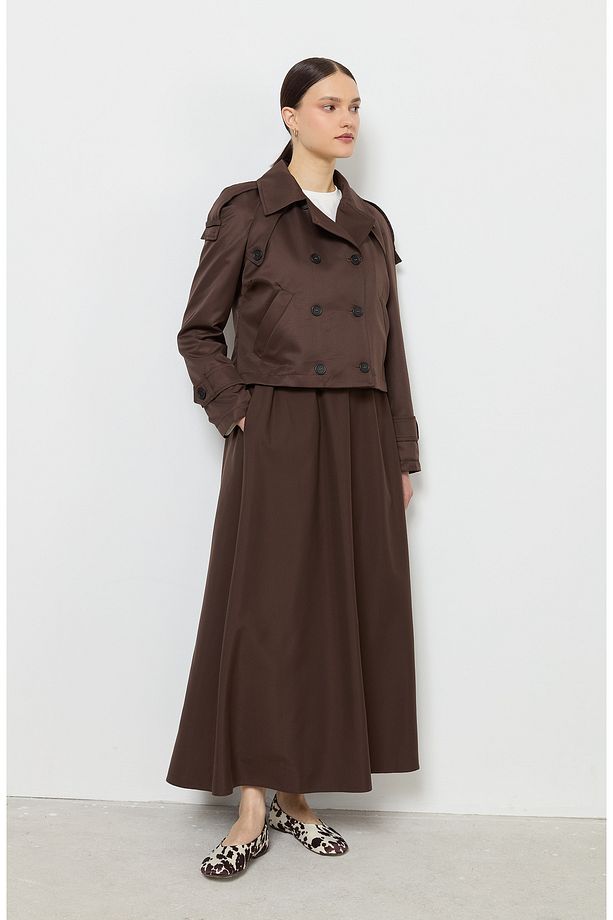 Oversize Acı Kahve Kısa Trençkot - 5