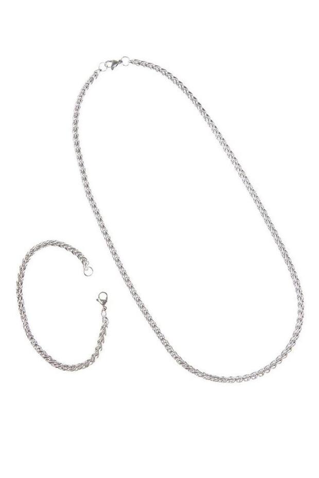 JTAW24KBK1385 RIM MEN'S COMBIN STEEL NECKLACE BRACELET STAINLESS 316L HAIRBRAID PATTERN DESIGN GUARANTEE