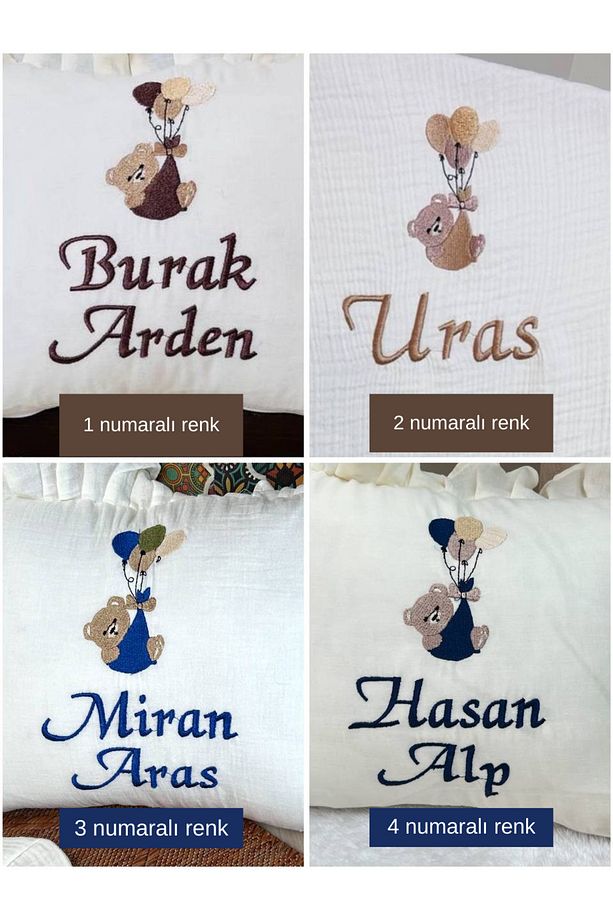 İsme Özel %100 Pamuk 4 Kat Müslin Hastane Çıkış Seti Ve Puset Örtüsü - 4