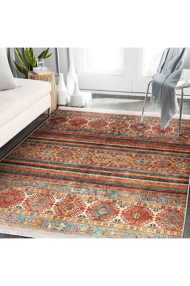 Kiremit Zemin Kilim Motifli Baklava Desenli Halı, Avangarde, Salon & Oturma Odası, Kaymaz Taban - 8
