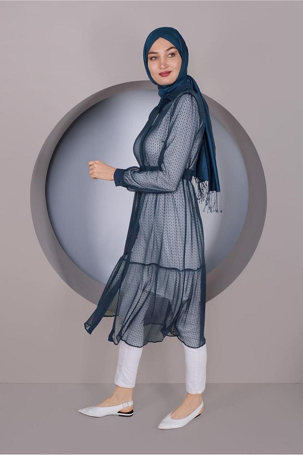 BOYDAN DÜĞMELİ TÜL TUNİK 41400 - 3