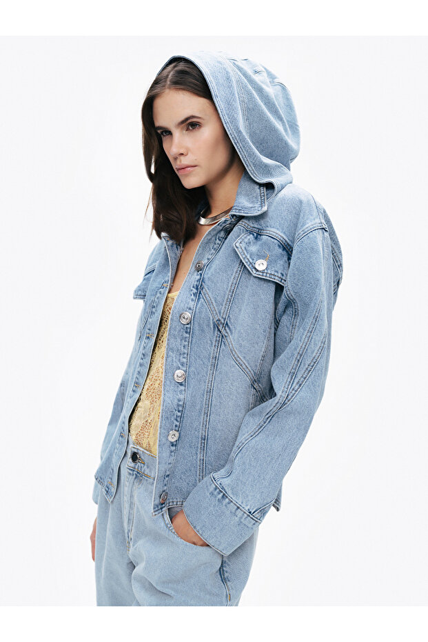 Kapüşonlu Denim Ceket - 1