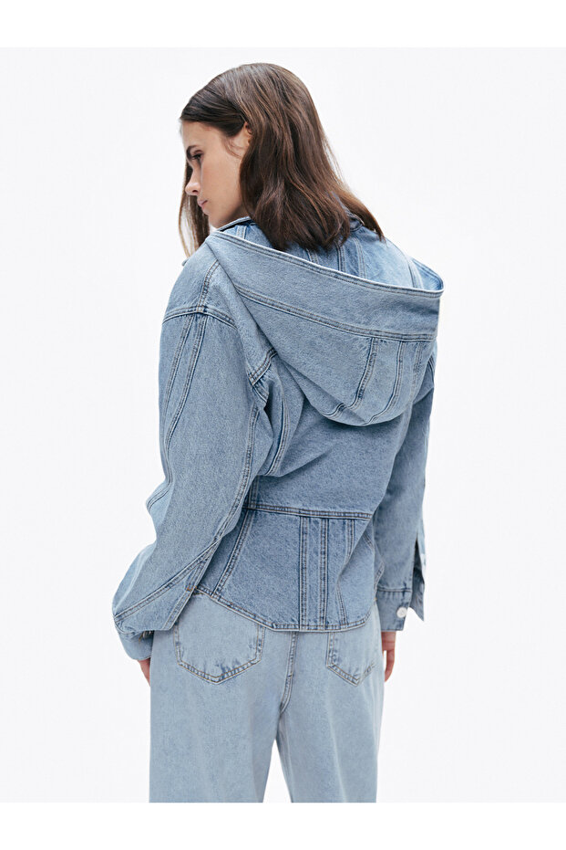Kapüşonlu Denim Ceket - 5