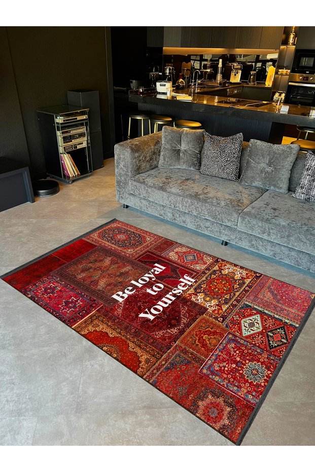 Quartz Collection Ethnic Vintage Text Detailed Woven Base Traditional Decorative Carpet Kuvars05