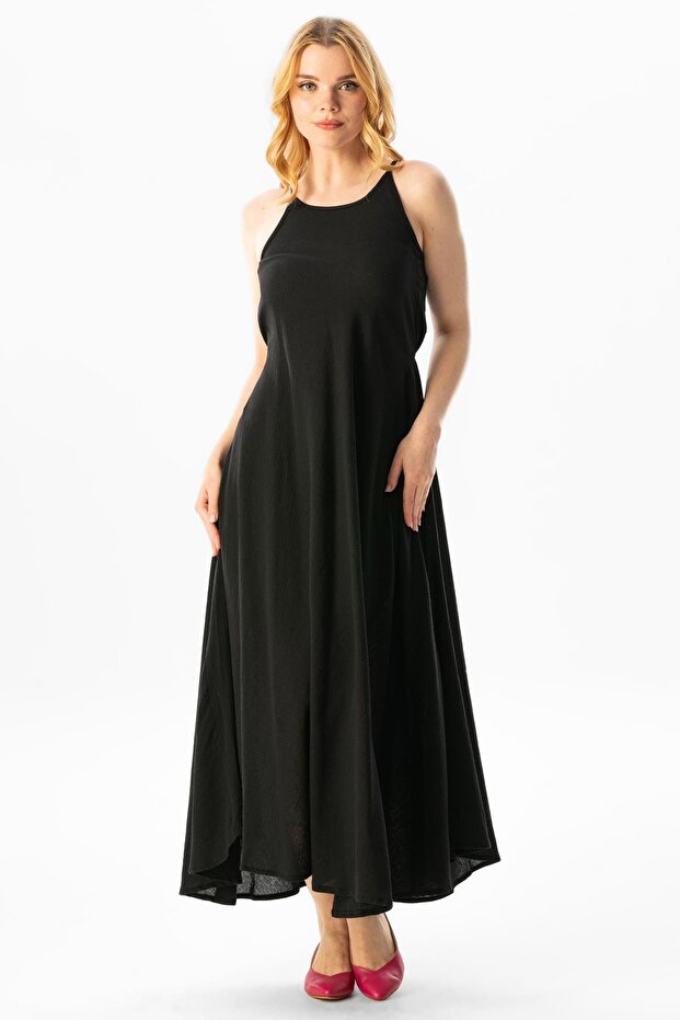Strappy Sile Cloth Sima Long Summer Dress Black Syh