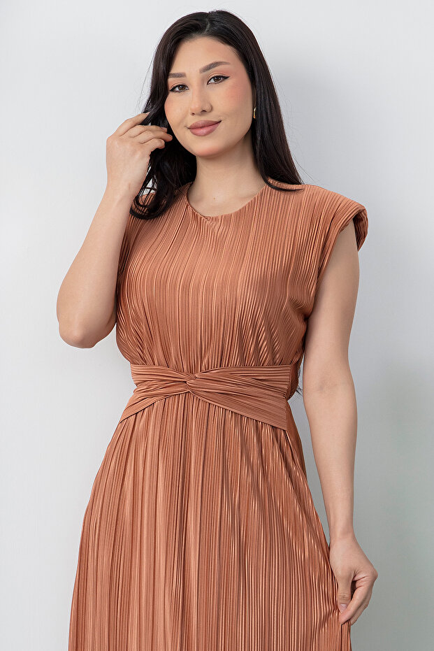 Oval Yaka Omuz Vatkalı Elbise GRS3448 - 2