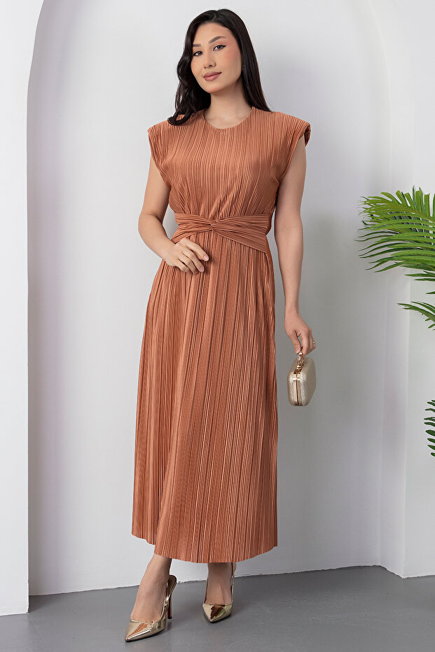 Oval Yaka Omuz Vatkalı Elbise GRS3448 - 6