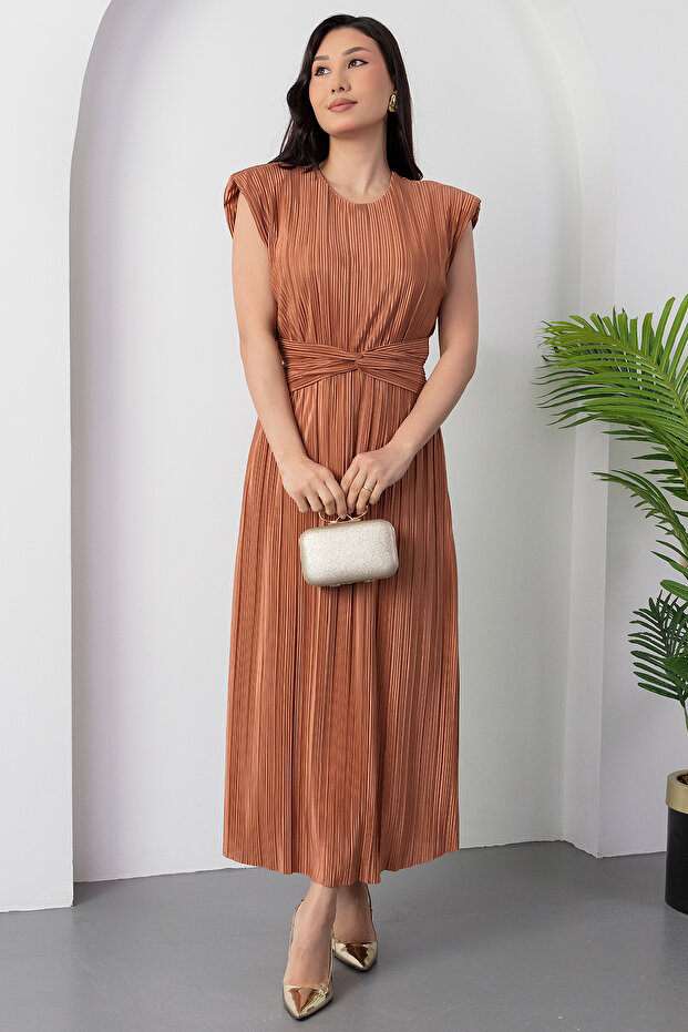 Oval Yaka Omuz Vatkalı Elbise GRS3448 - 3