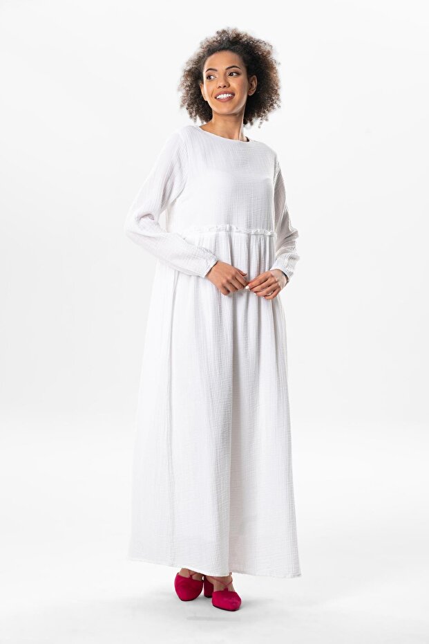 Long Sleeve Oylum Robe Long Summer Muslin Dress White Byz