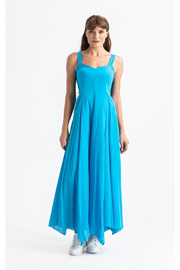 Strappy Voile Emel Long Summer Dress Turquoise Trkz