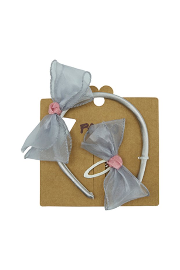Girl's Tulle Bow Gray Buckle-Crown Set