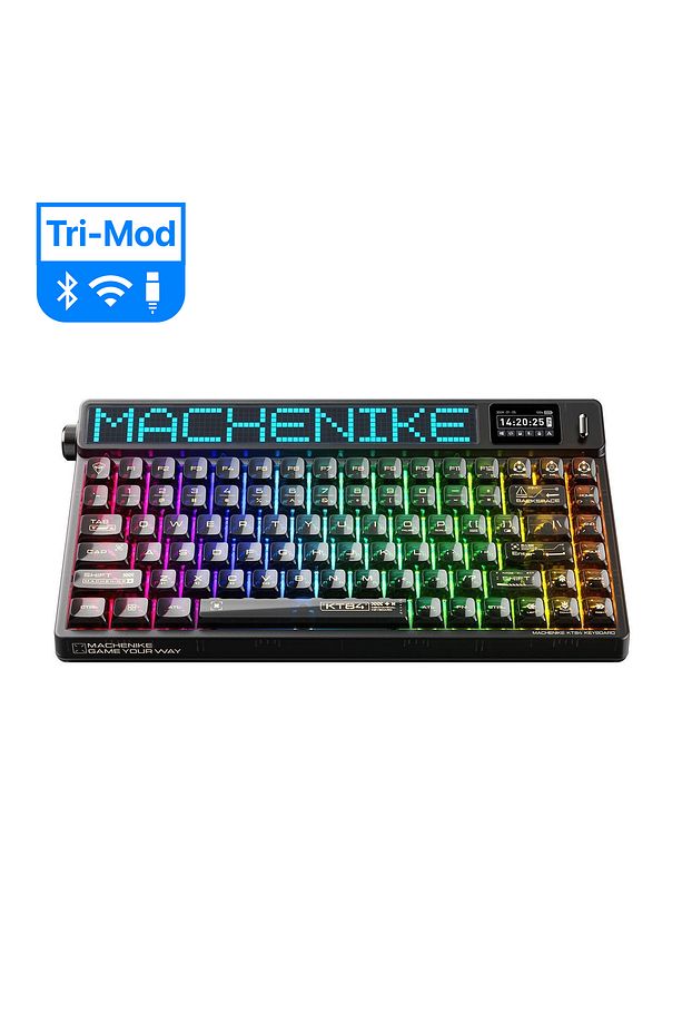 KT84-B84W Tri-Mode Gateron White Switch LCD RGB Siyah İngilizce Gaming Klavye - 1