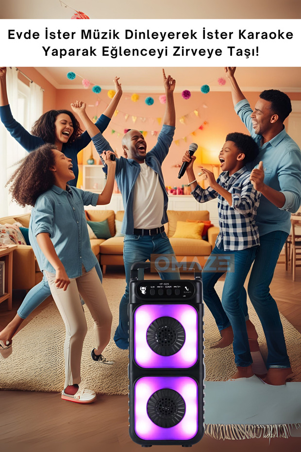 Superbass Mikrofonlu Bluetooth Hoparlör Rgb Led Işıklı Karaokeli Kablosuz Ses Bombası Siyah - 5