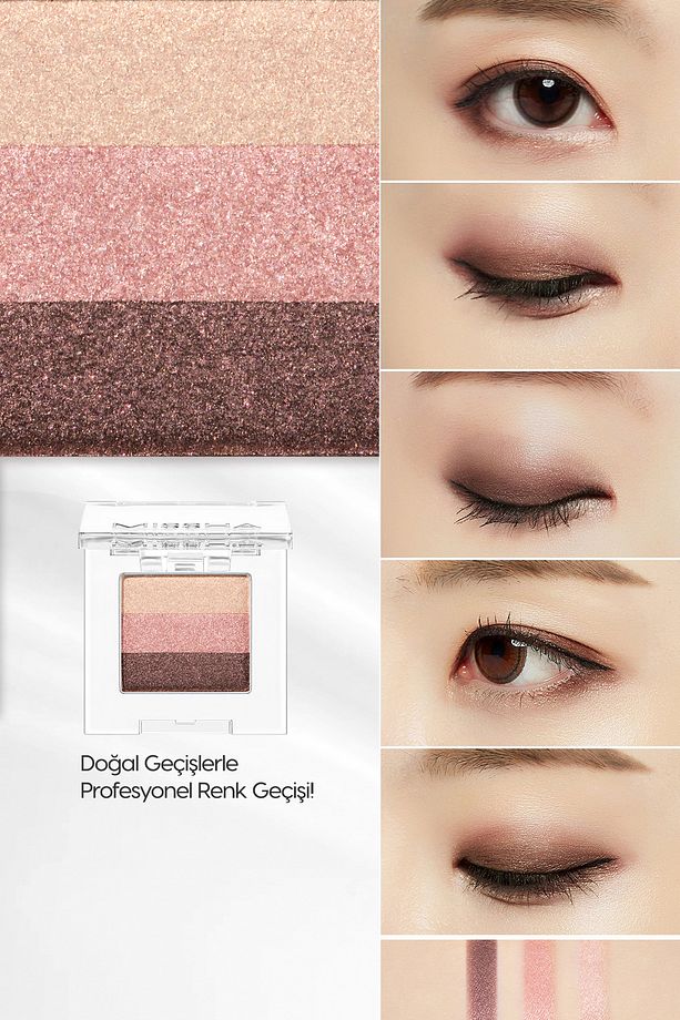 Yumuşak Dokulu, Dökülme Yapmayan 3 Renkli Göz Farı Triple Shadow No.1 (BROWNİE PİNK) - 2