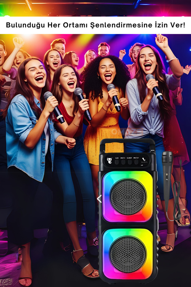 Superbass Mikrofonlu Bluetooth Hoparlör Rgb Led Işıklı Karaokeli Kablosuz Ses Bombası Siyah - 3