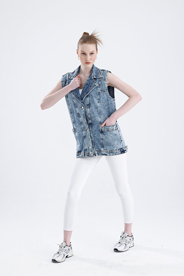 Oversize Boyfriend Basic Jeans Yelek - 7